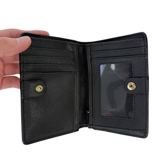 Michael Kors Black Pebbled Leather Slim Bifold Wallet Jet Set Gold Tone - Picture 4 of 16